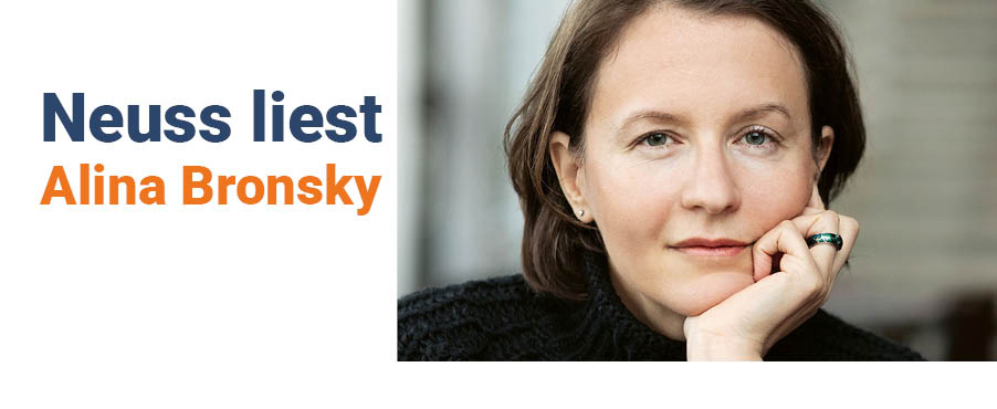 Bewerbung der Veranstaltung Neuss liest 2025 mit einem Foto der Autorin Alina Bronsky.