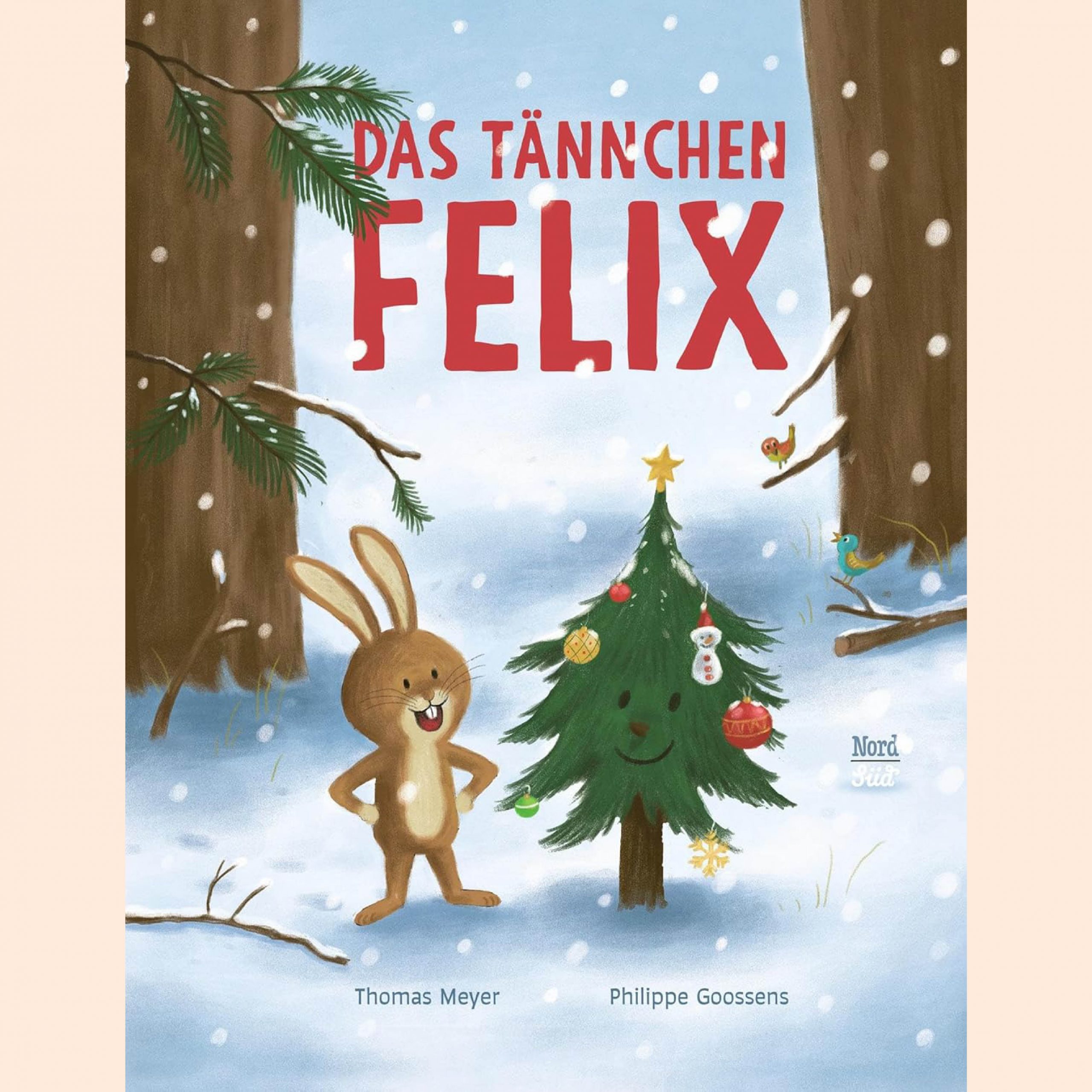 Buchover mit einem Hasen und einem Weihnachtsbaum.